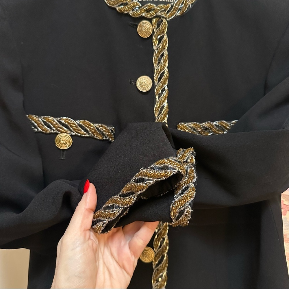 Vintage Louis Feraud 1990s beaded boxy black and gold blazer jacket - Picture 9 of 11